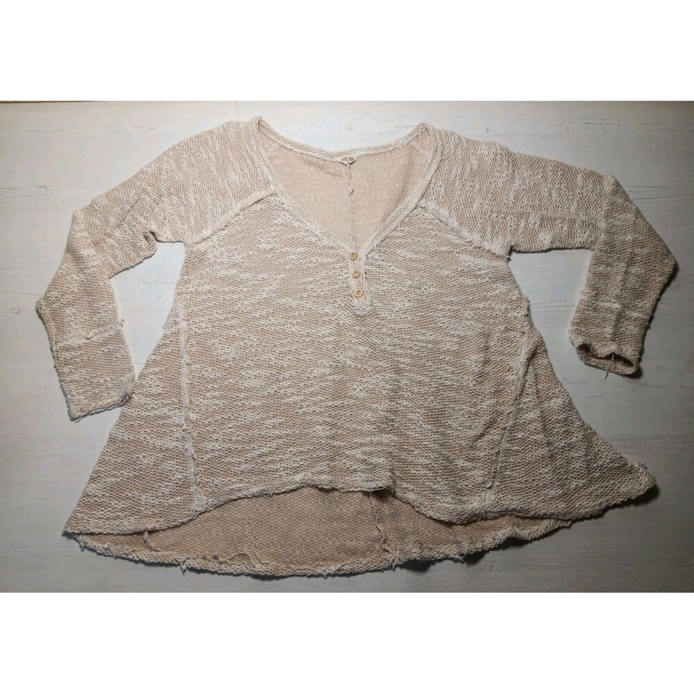 Peach Love California Beige Gauze 3 Button Oversized Tunic Size XL Made In USA